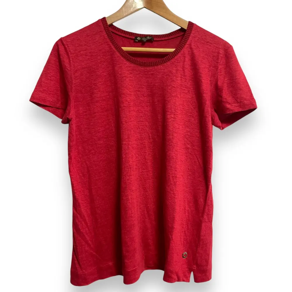 Loro Piana ロロピアーナ リネン100％ 半袖 ラウンドネック ニット セーター カットソー 44 レッド
