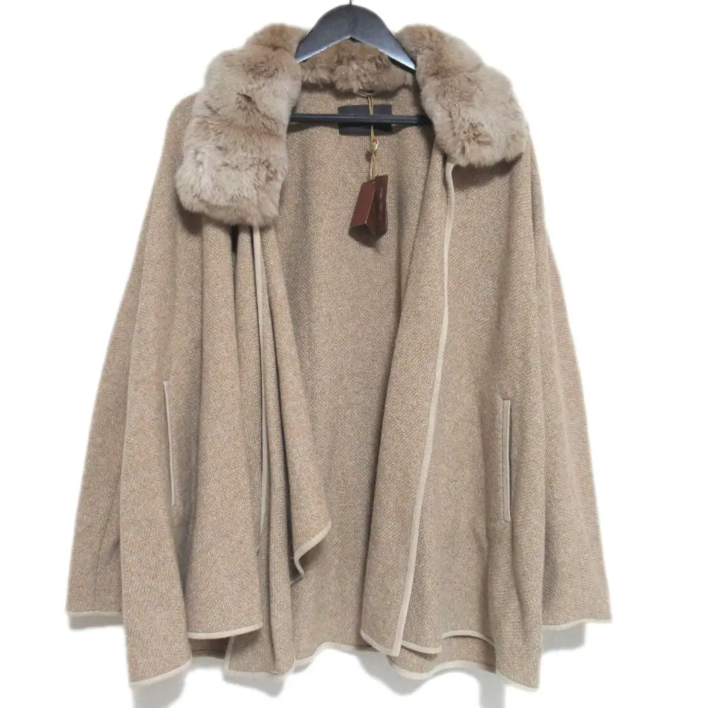 Loro Piana ロロピアーナ リアルファーカラー オープンフロント ニットポンチョ ジャケット コート Mサイズ ベージュ