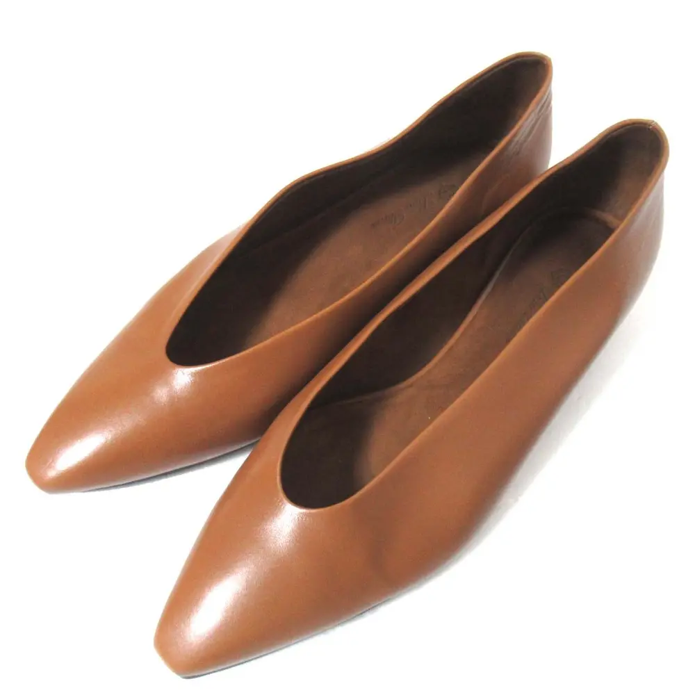 Loro Piana ロロピアーナ 現行モデル レベッカ バレリーナ カーフスキン ポインテッドトゥ フラットシューズ 39D 26cm サドルブラウン