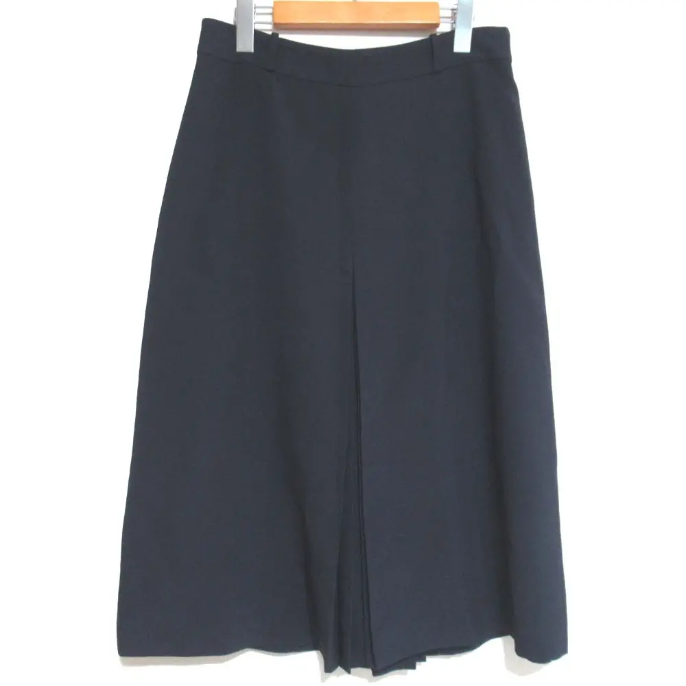 Loro Piana ロロピアーナ ミモレ丈 シルク ウール センタープリーツ スカート 44サイズ ネイビー