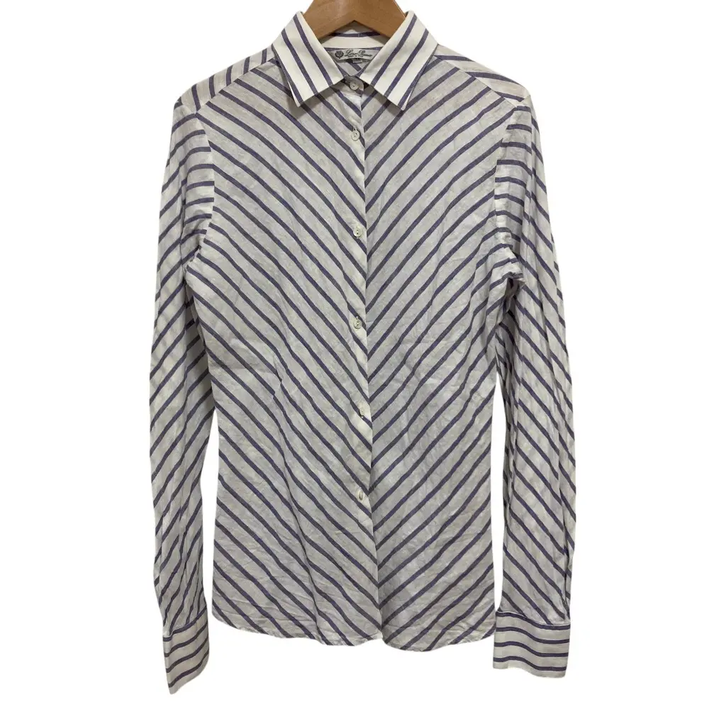 Loro Piana ロロピアーナ レジメンタルストライプ リネン100％ ロングスリーブ シャツ ブラウス 42 ホワイト×パープル