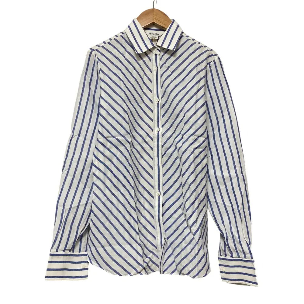 Loro Piana ロロピアーナ ストライプ柄 リネン100％ 長袖 シャツ ブラウス サイズ42 ブルー×ホワイト