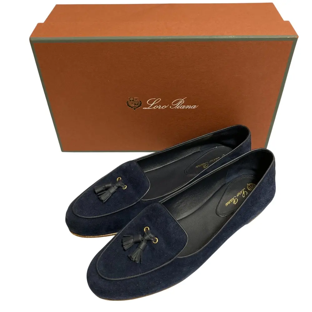 Loro Piana ロロピアーナ タッセル スエード ローファー サイズ37 1/2 24cm相当 ネイビー