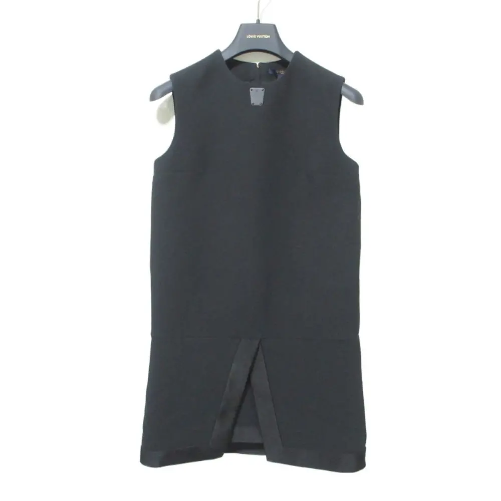 23SS LOUIS VUITTON ルイヴィトン シルクブレンド 膝丈 ノースリーブ サテントリムタンクドレス ワンピース 34 ブラック