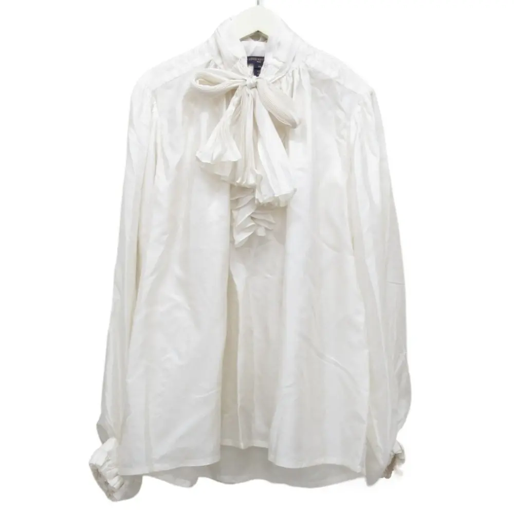 クリーニング済 23AW LOUIS VUITTON ルイヴィトン シルク100％ 長袖 ボウタイ フリル 比翼 ブラウス シャツ 34 ホワイト