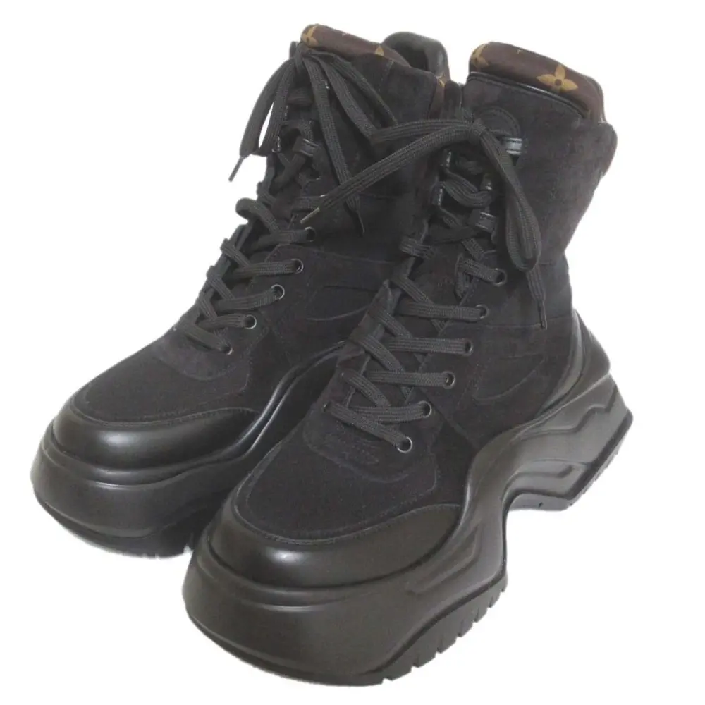 23SS ルイヴィトン LV アークライト 2.0 ライン スエード×キャンバス モノグラム 厚底 ダッドスニーカー ブーツ 40 26cm ブラック