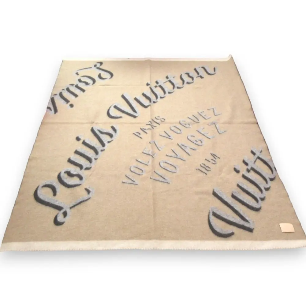 LOUIS VUITTON ルイヴィトン フリンジ 大判ショール ストール ブランケット R99305 ベージュ×ブラック