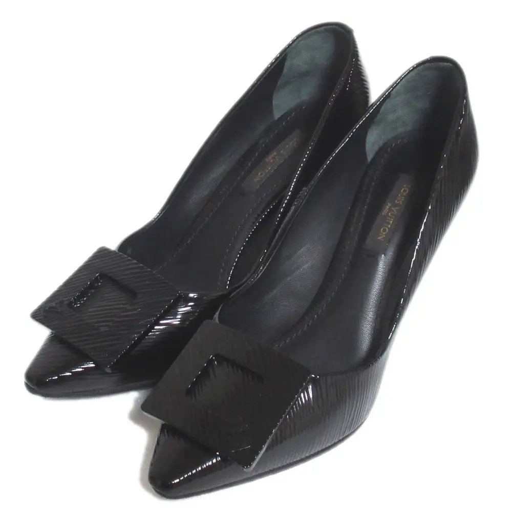 LOUIS VUITTON ルイヴィトン エピ スクエアバックル ポインテッドトゥ ハイヒール パンプス 34.5 22cm ブラック