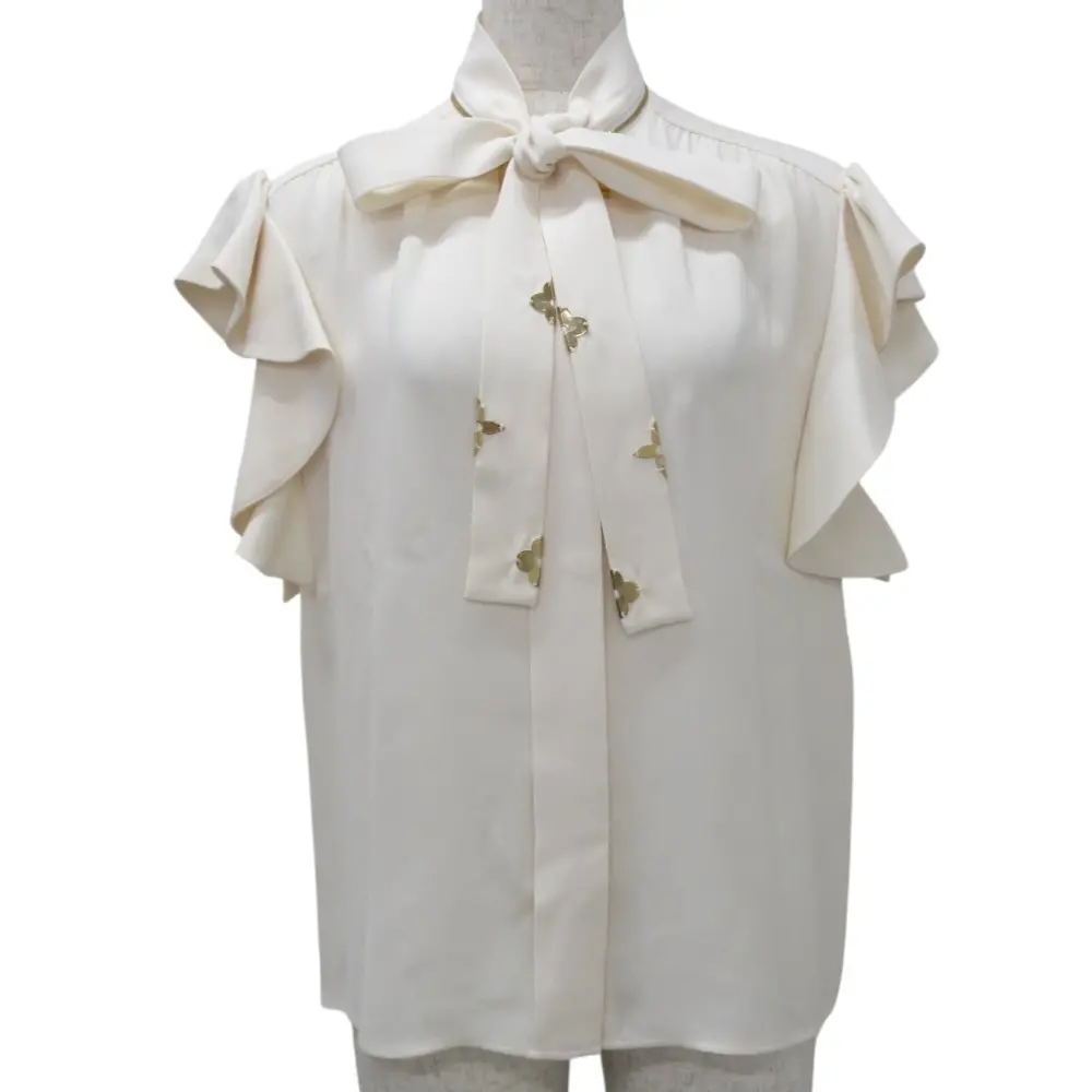 22SS LOUIS VUITTON ルイヴィトン シルク100％ LVナイト フラウンススリーブ ブラウス RW221W SPM FMBL21 36 アイボリー