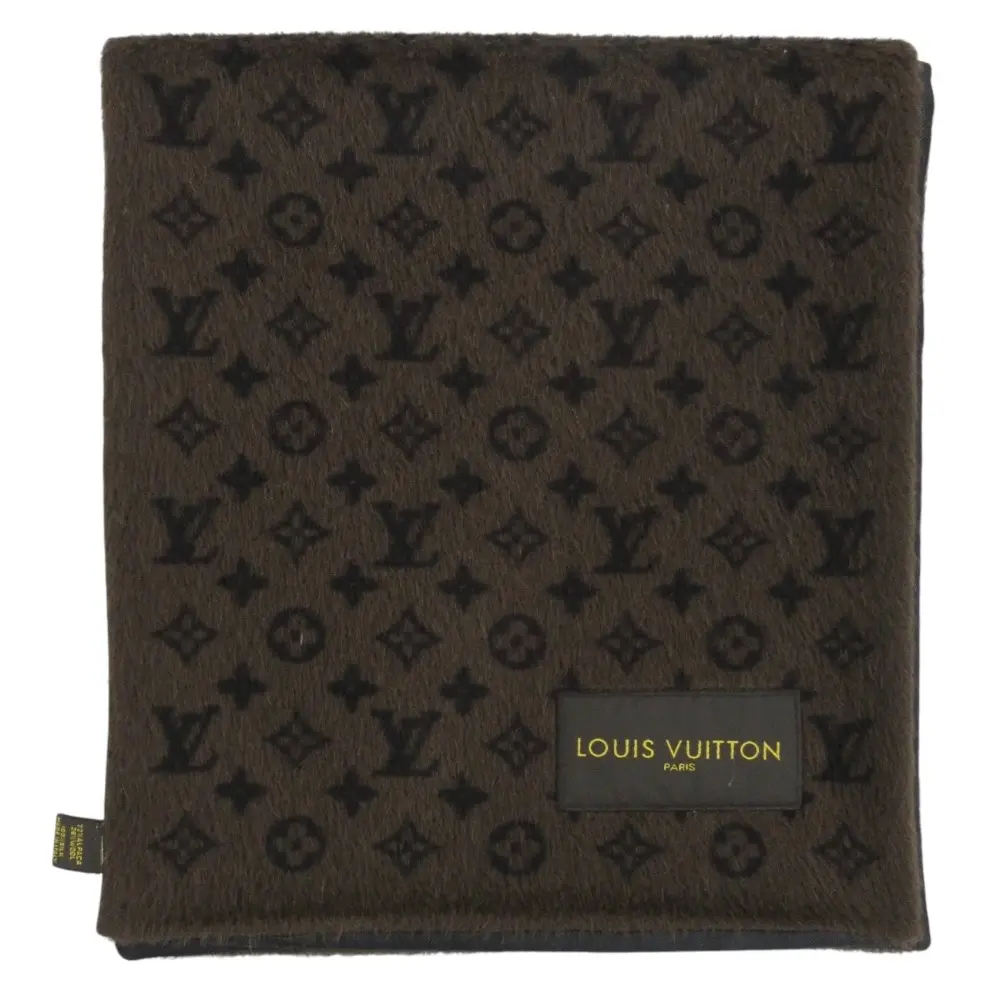 LOUIS VUITTON ルイヴィトン モノグラム ロゴマニア アルパカ×ウール マフラー ストール ブラウン