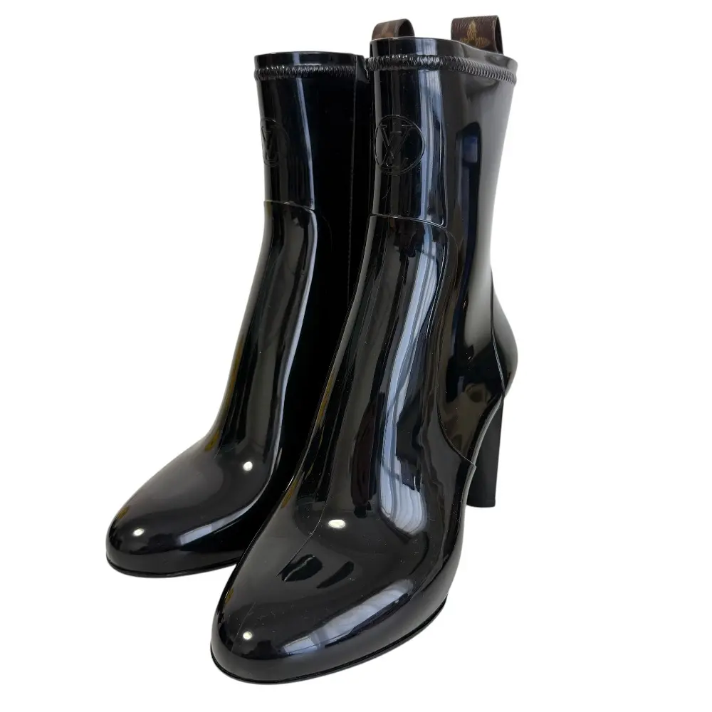LOUIS VUITTON ルイヴィトン シルエットライン ラバー モノグラム レインブーツ ショートブーツ 36 23cm相当 ブラック