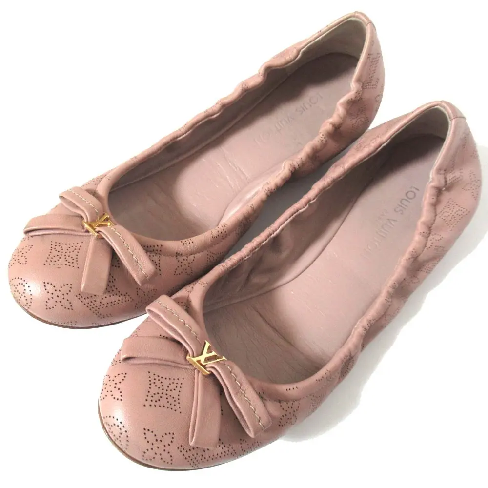LOUIS VUITTON ルイヴィトン モノグラム マヒナ レザー バレエシューズ フラットシューズ パンプス 37.5サイズ 24cm相当 ピンク