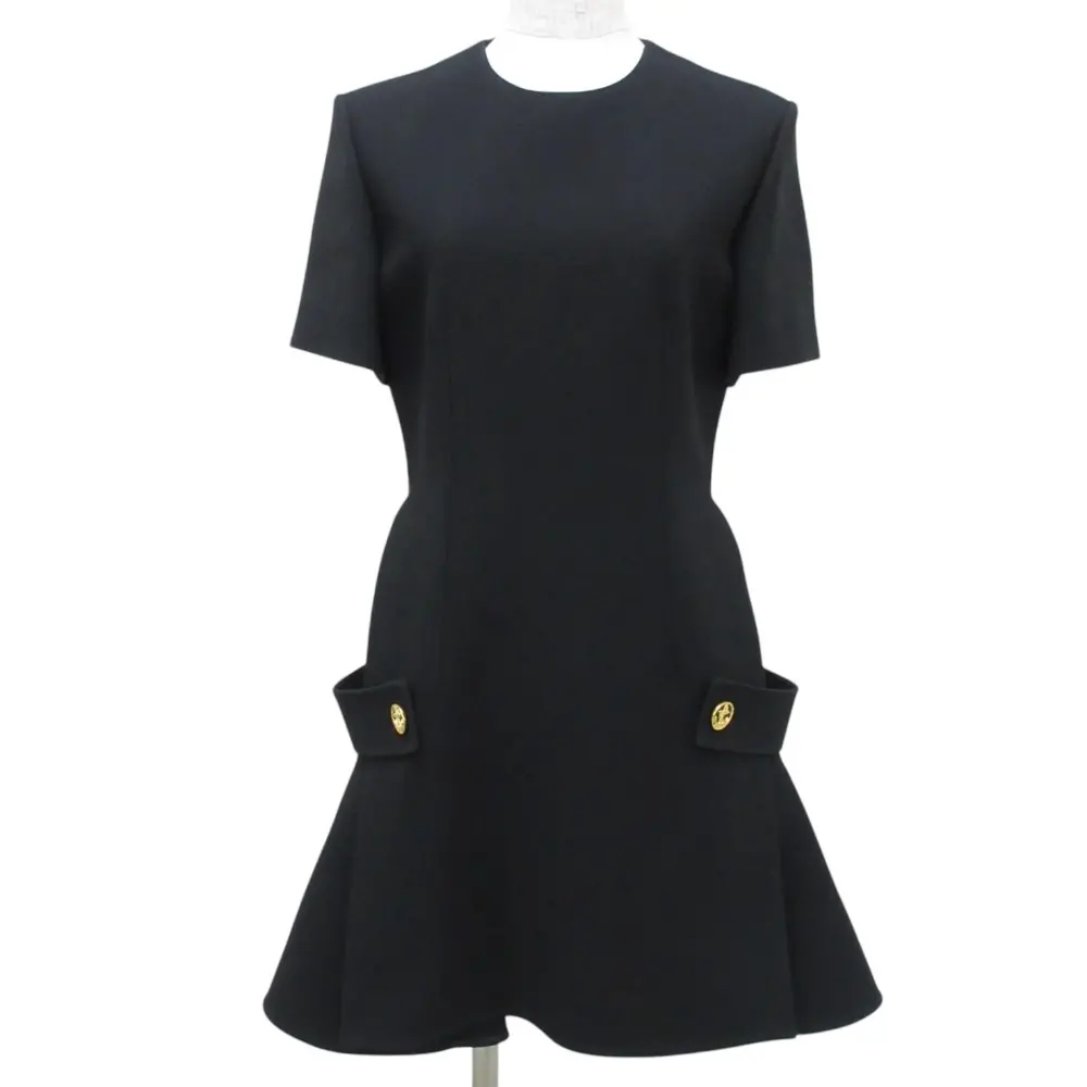 21AW LOUIS VUITTON ルイヴィトン ウール×シルク ショートスリーブ アンカーボタン ミニワンピース ドレス 34 ブラック