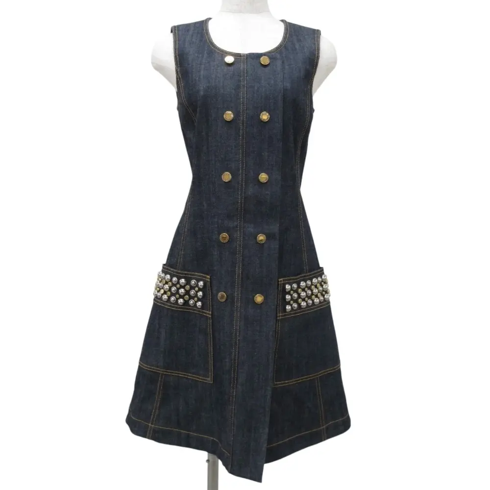 LOUIS VUITTON ルイヴィトン ストレッチ スタッズ ノースリーブ デニムワンピース 36 インディゴ