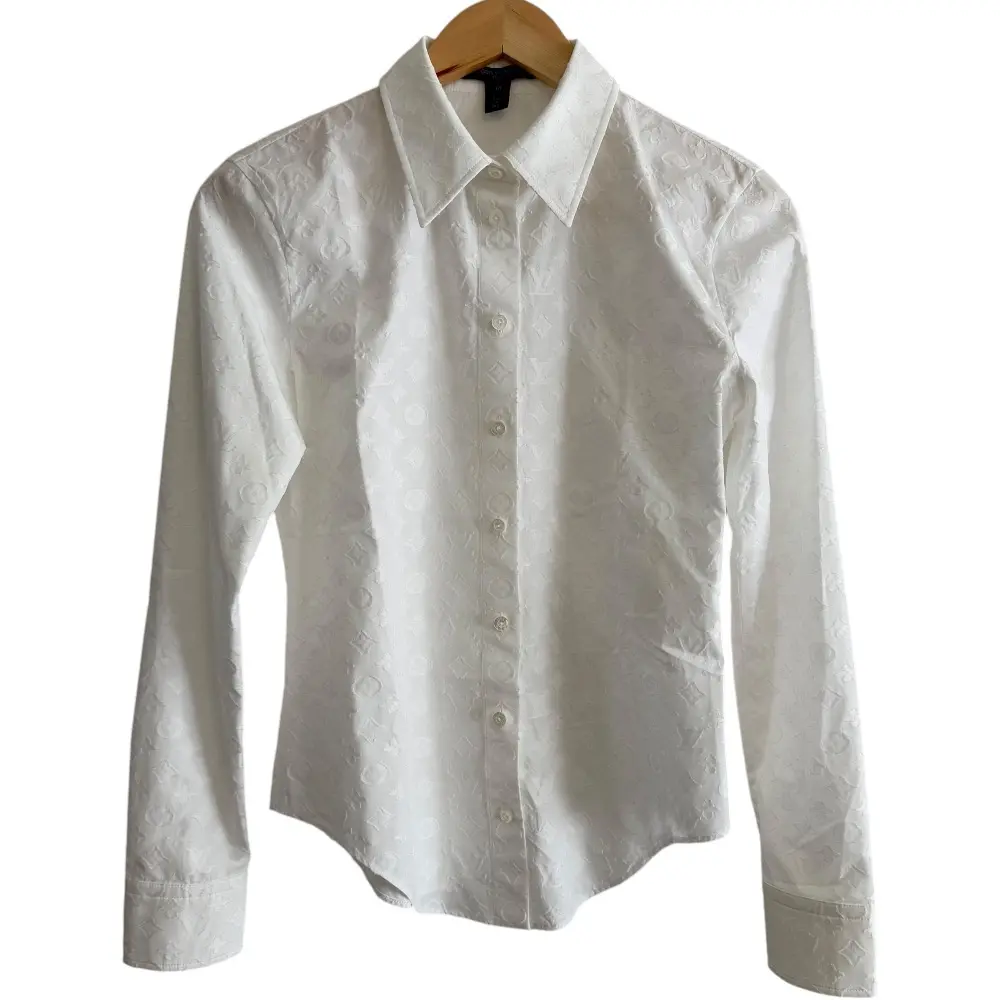 LOUIS VUITTON ルイヴィトン モノグラムジャガード 長袖 ブラウス シャツ 34 ホワイト