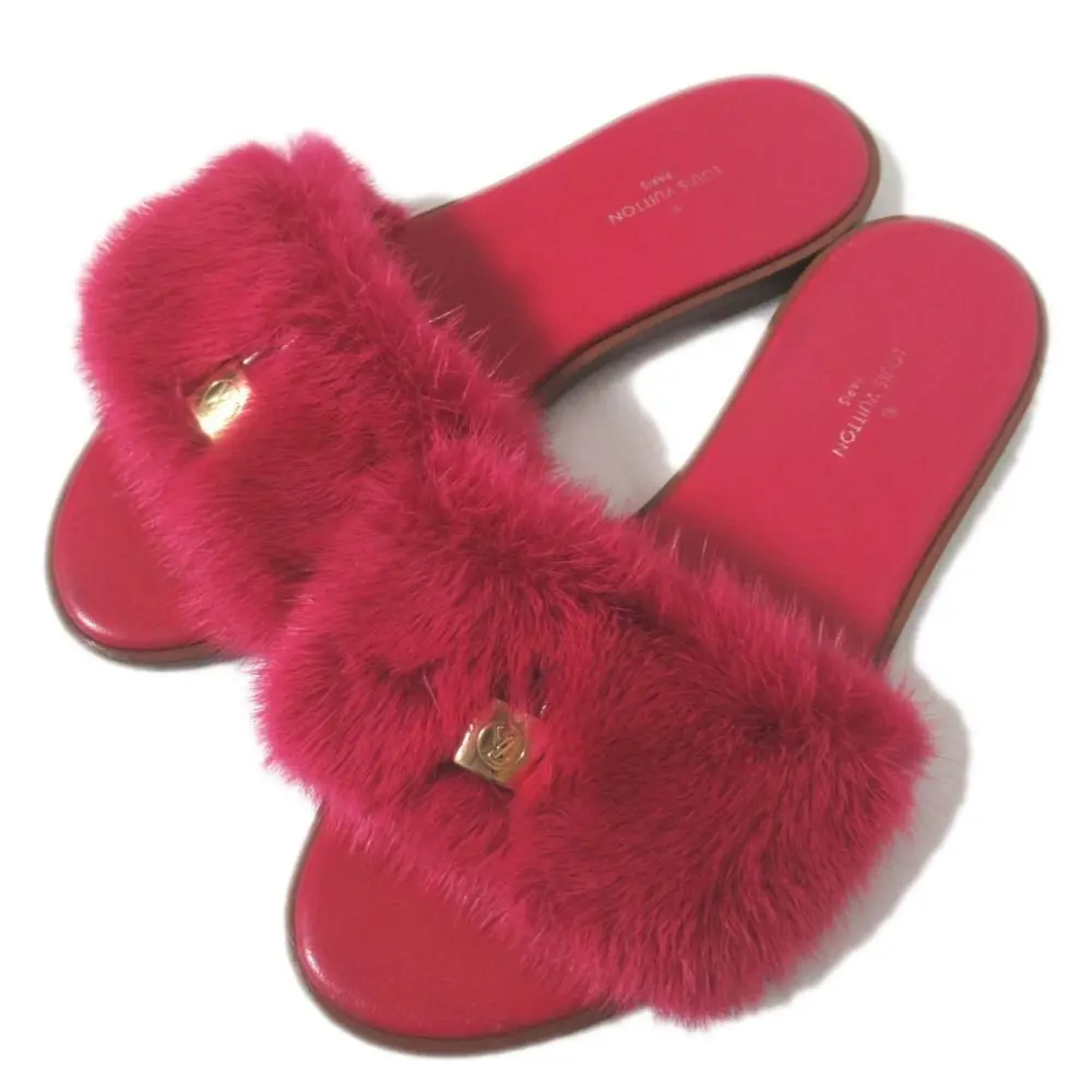 LOUIS VUITTON ルイヴィトン ロックイット ライン カデナ ミンクファー フラット サンダル 35.5サイズ 22.5cm相当 フューシャピンク