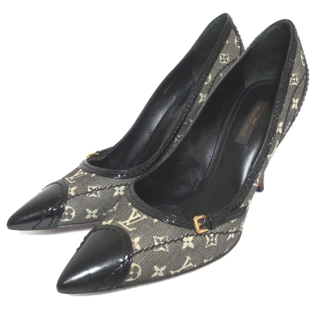 LOUIS VUITTON ルイヴィトン モノグラムミニ ポインテッドトゥ ハイヒール パンプス 37.5 24cm相当 ブラック系