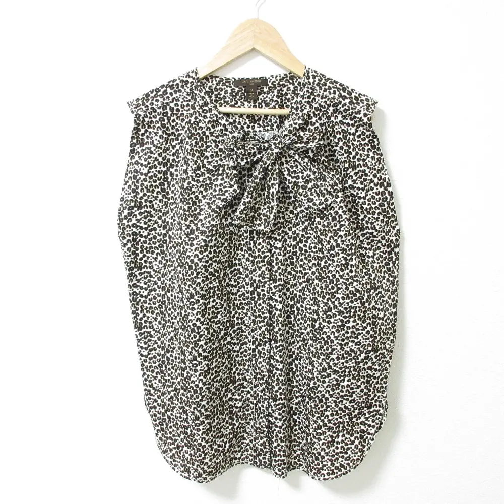 LOUIS VUITTON ルイヴィトン レオパード柄 リボンタイ付き 比翼ボタン ノースリーブ ブラウス 38 ブラウン系