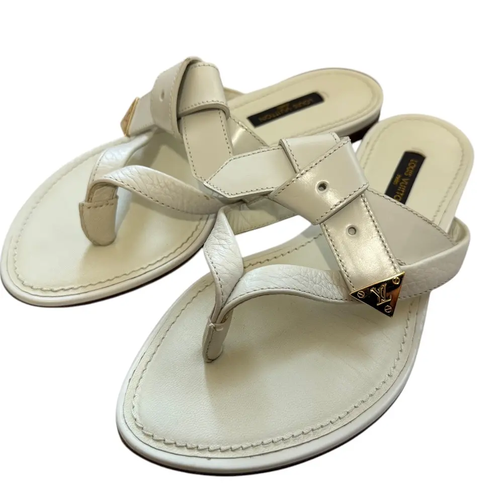 LOUIS VUITTON ルイヴィトン レザー ベルトデザイン トングサンダル 34 21cm相当 ホワイト