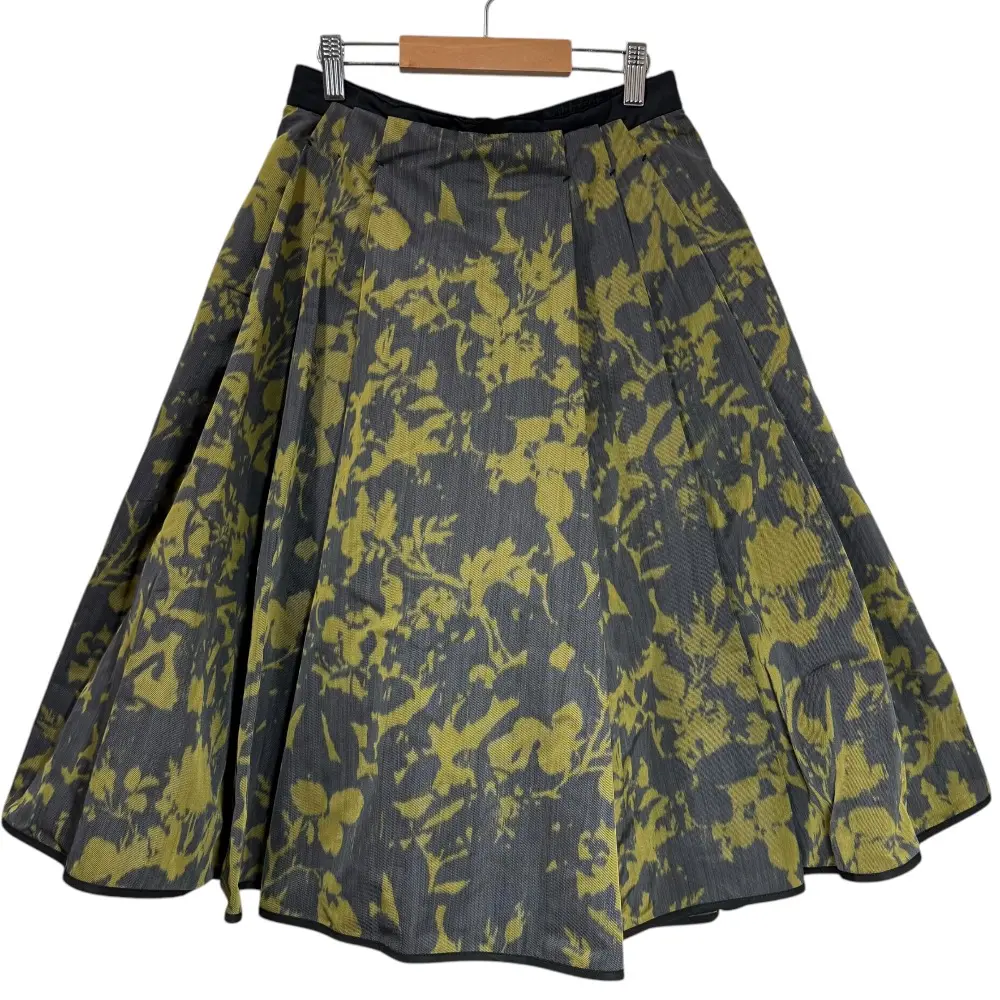 LOUIS VUITTON ルイヴィトン 総柄 シルクブレンド ミモレ丈 フレアスカート 38 グリーン グレー