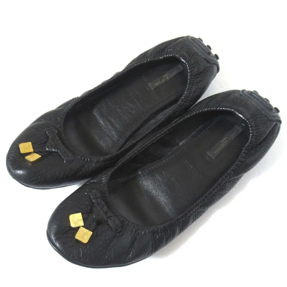LOUIS VUITTON ルイヴィトン レザー バレエシューズ フラットシューズ 38サイズ 24.5cm相当 ブラック ゴールド金具