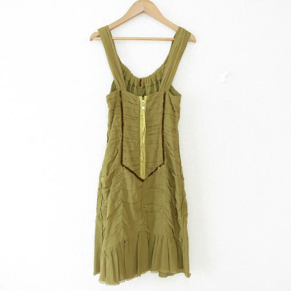 Louis Vuitton ルイヴィトン フロントジップ ノースリーブ ティアード プリーツ ミニドレス ワンピース 38 カーキ