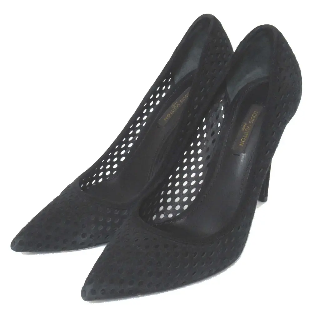 LOUIS VUITTON ルイヴィトン メッシュ パンチング スエード ポインテッドトゥ ハイヒール パンプス 36.5 23.5cm相当 ブラック