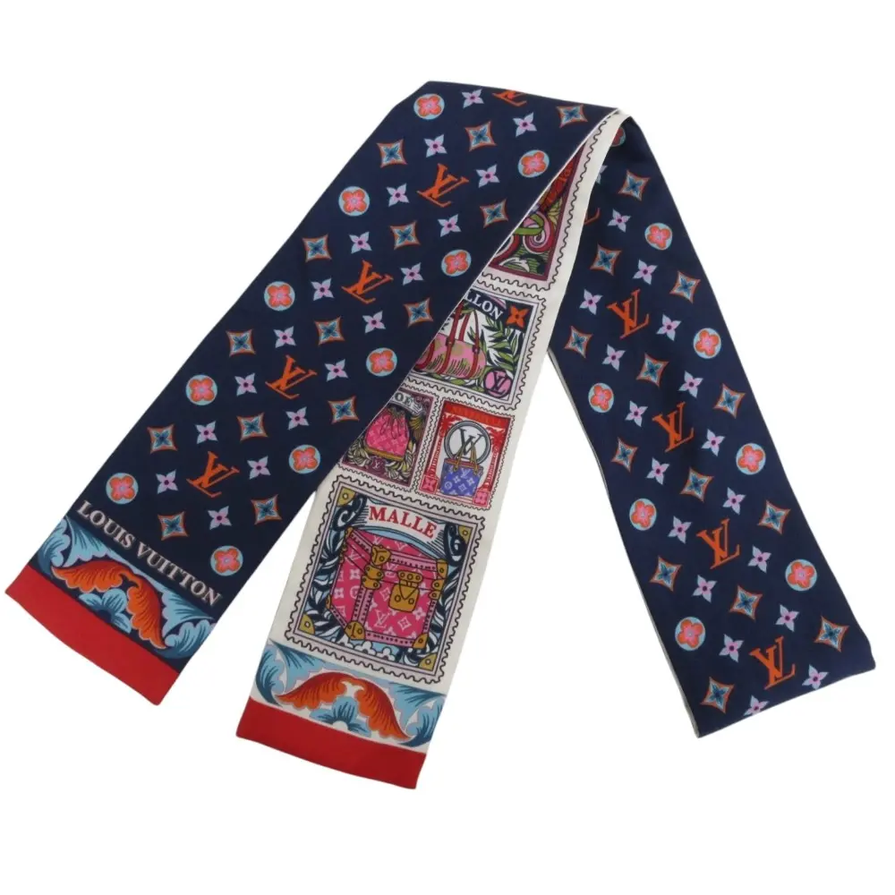 LOUIS VUITTON ルイヴィトン シルク100% バンドー レートル ア ルイ ナロースカーフ M73853 ネイビー