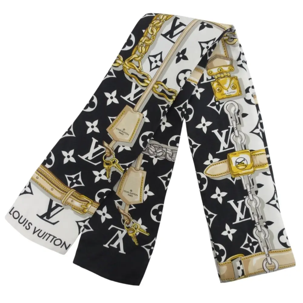 LOUIS VUITTON ルイヴィトン バンドー モノグラム コンフィデンシャル ナロースカーフ M78656 ブラック ホワイト