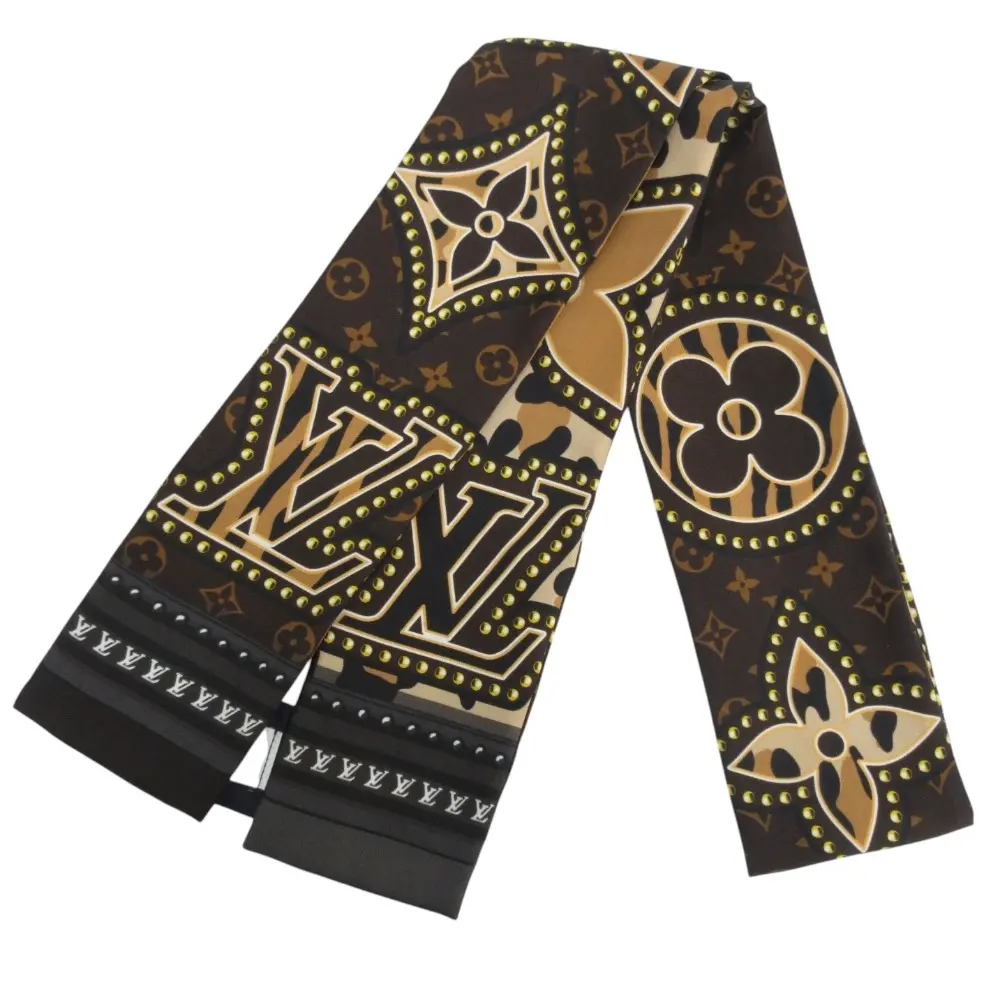 LOUIS VUITTON ルイヴィトン バンドー LVワールド シルク100% ナロースカーフ M70853 ブラウン