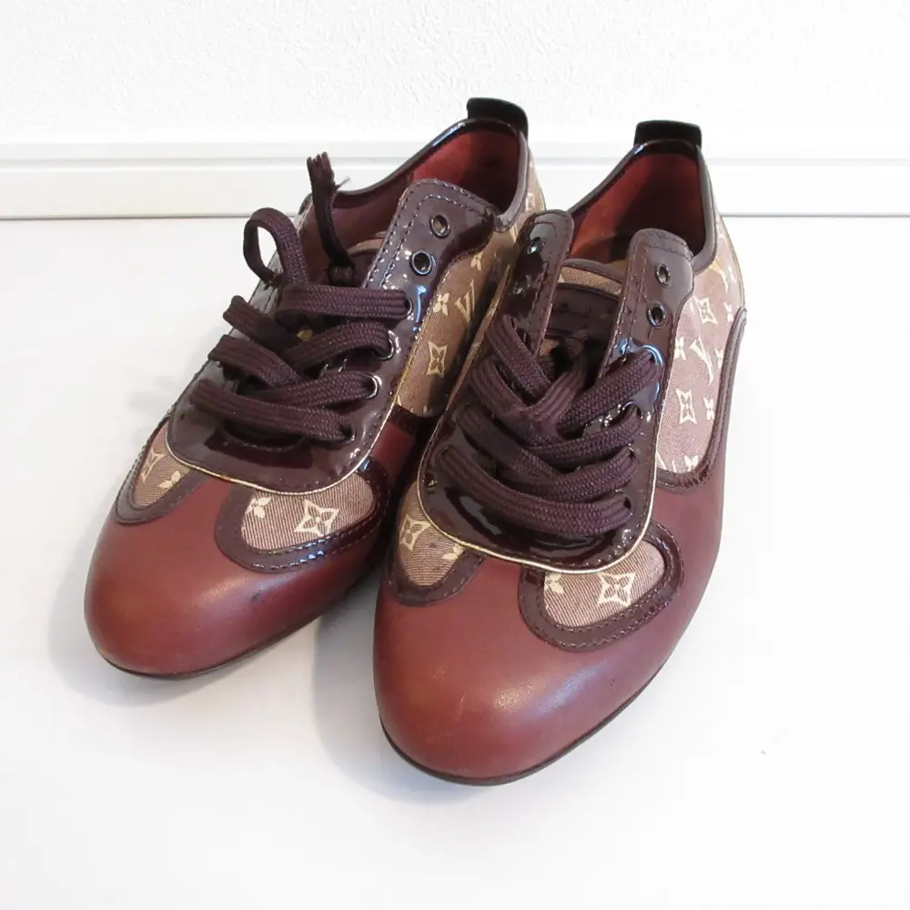 LOUIS VUITTON ルイヴィトン モノグラムミニ×レザー スニーカー シューズ サイズ34 約21.5cm  ボルドー