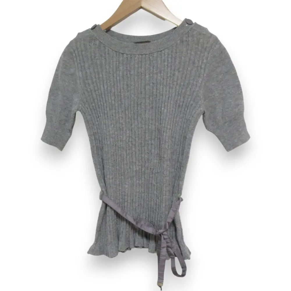 LOUIS VUITTON ルイヴィトン ウール×カシミヤ ウエストベルト付き 半袖 リブニット セーター XSサイズ グレー