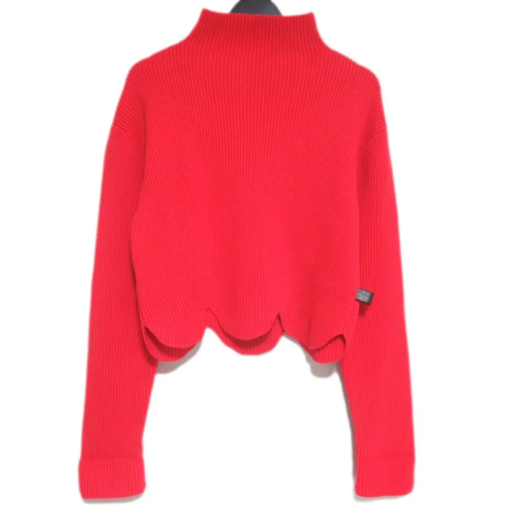 LOUIS VUITTON ルイヴィトン モックネック ハイネック スカラップヘム 長袖 ニット セーター Sサイズ レッド