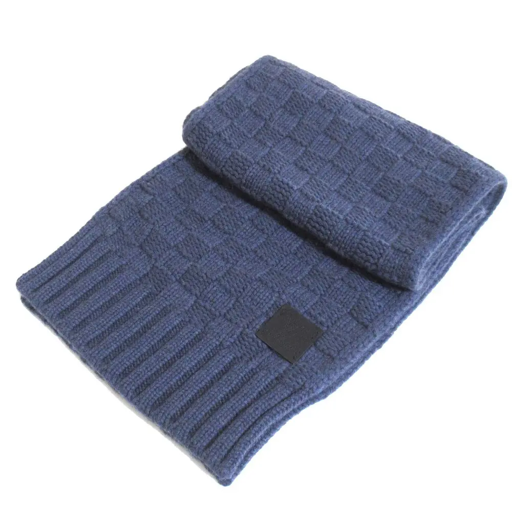 LOUIS VUITTON ルイヴィトン エシャルプヘルシンキ レザーパッチ ダミエ ニットストール カシミヤマフラー M70169 ネイビー