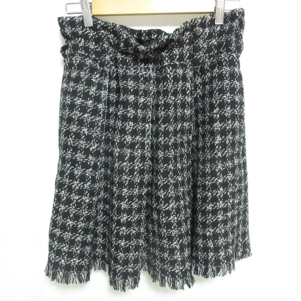 LOUIS VUITTON ルイヴィトン チェック柄 シルクブレンド フリンジヘム ハイウエスト ツイード ミニスカート 34 ブラック