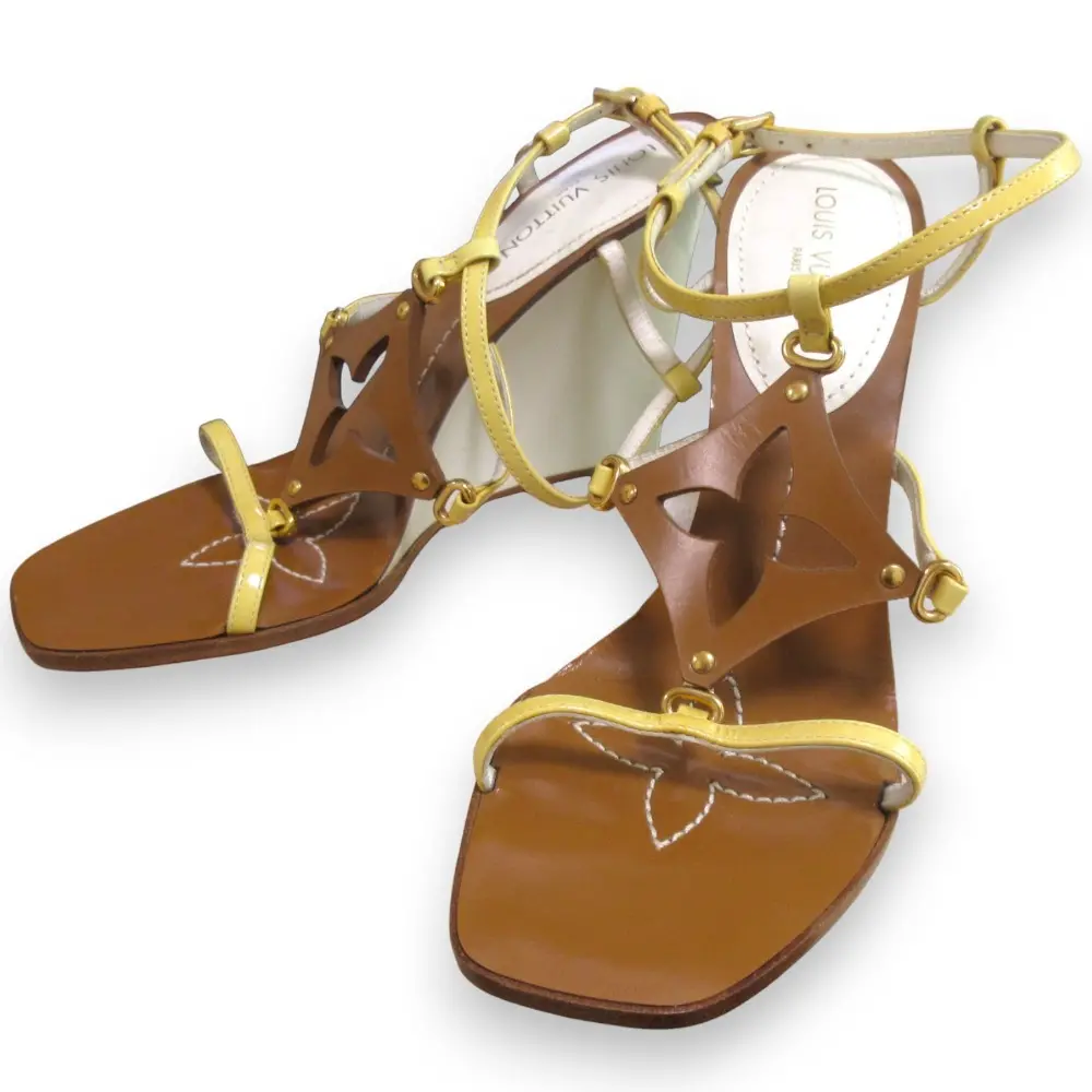 LOUIS VUITTON ルイヴィトン モノグラムモチーフ ウェッジソール ストラップサンダル 37 約23.5cm ブラウン