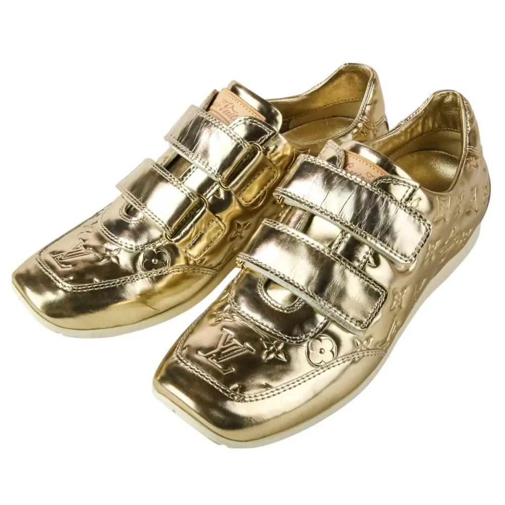 LOUIS VUITTON ルイヴィトン モノグラム ミロワール ベロクロ スニーカー 35 約22.5cm ゴールド