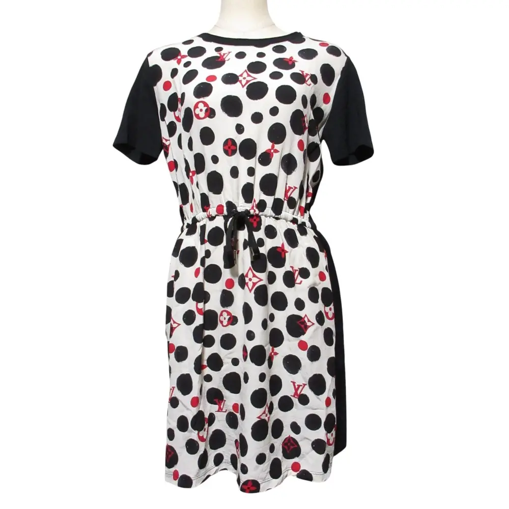 LOUIS VUITTON ルイヴィトン POLKA DOT DRESS モノグラム ポルカドット シルク ドレス ワンピース XS ブラック