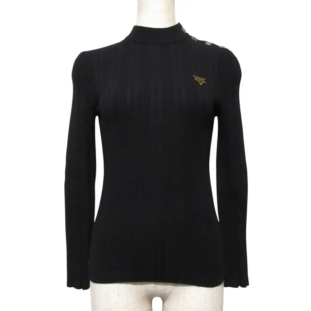 20SS LOUIS VUITTON ルイヴィトン ロゴ金具 カシミヤ ストレッチ リブニット セーター RW201A TQF FIKL81 サイズXS ブラック