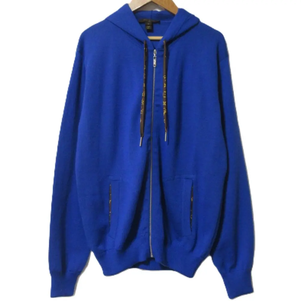 LOUIS VUITTON ルイヴィトン モノグラム柄ドローストリング カシミヤコットンニット ジップパーカー RW171W OLM FBKC09 M ブルー