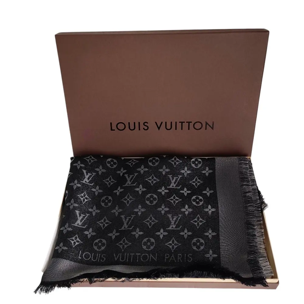 LOUIS VUITTON ルイヴィトン モノグラム シャイン ノワール 大判ストール ショール M75123 箱付き ブラック