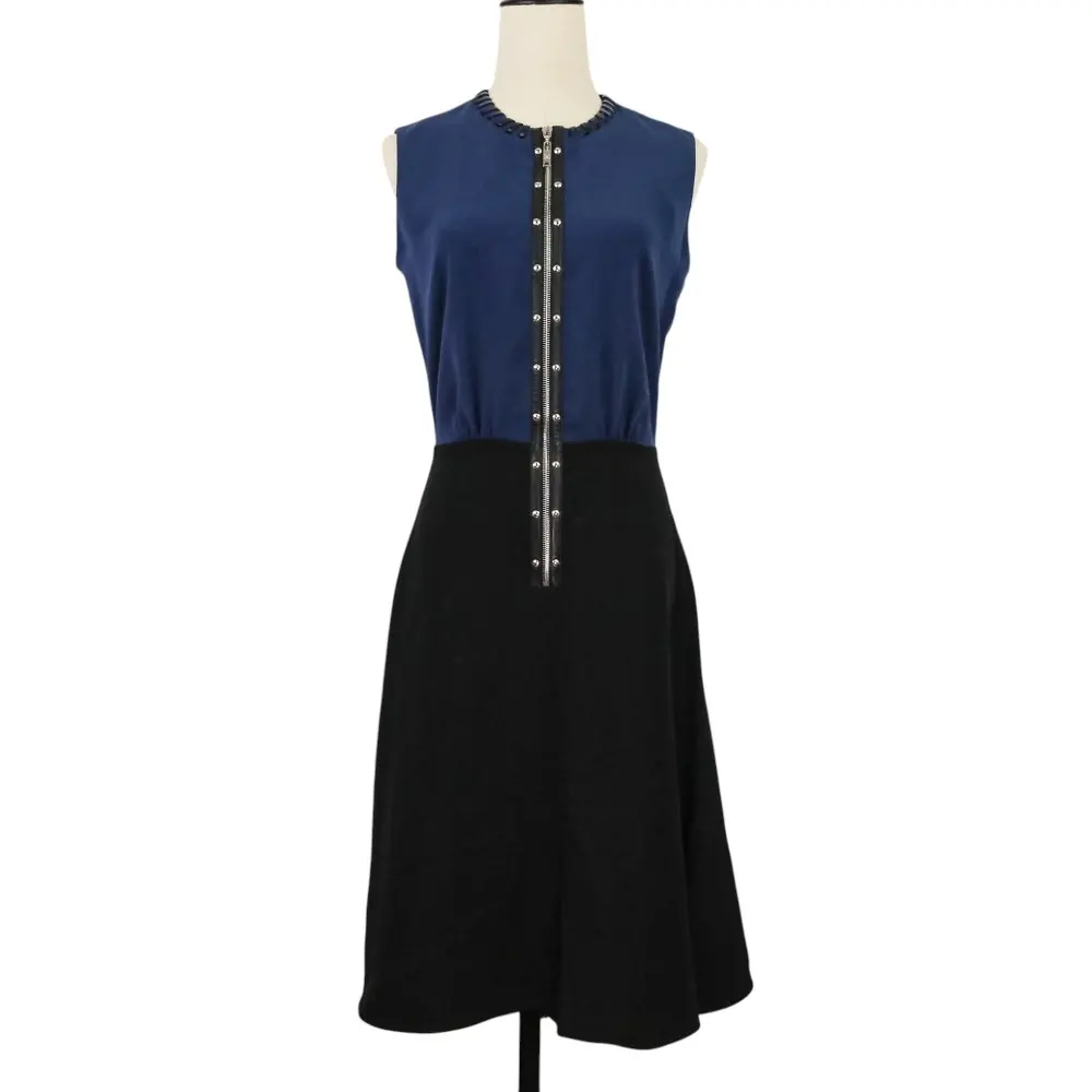 LOUIS VUITTON ルイヴィトン フロントジップ ノースリーブ バイカラーワンピース 36 ネイビー ブラック