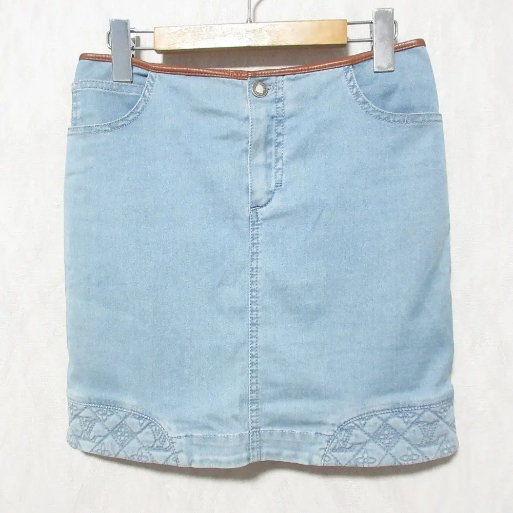 LOUIS VUITTON ルイヴィトン モノグラム刺繍 デニムスカート RW111W WSSK01DBC 36 インディゴブルー