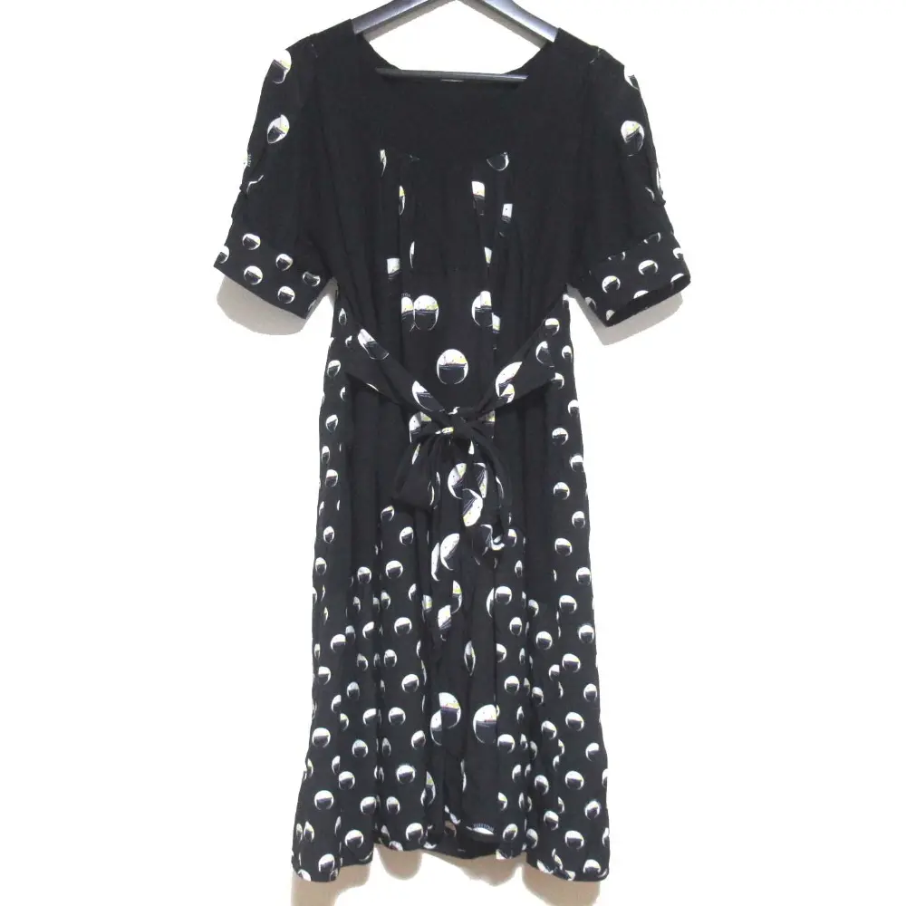 LOUIS VUITTON ルイヴィトン スカーフ柄 半袖 ひざ丈 ニット切替え ワンピース Mサイズ ブラック