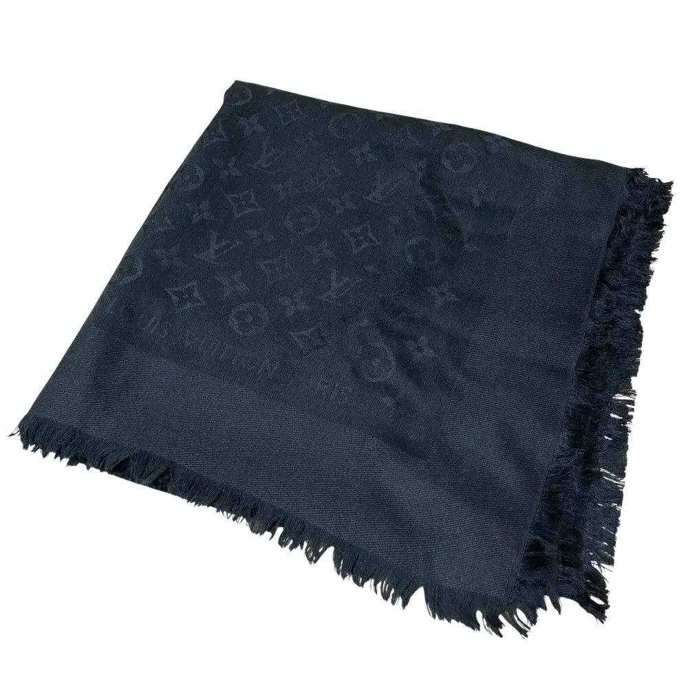 LOUIS VUITTON ルイヴィトン モノグラム シルクウール ショール ストール ブラック