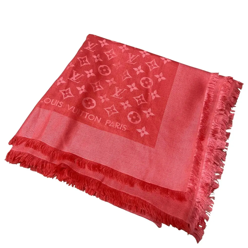 LOUIS VITTON ルイヴィトン モノグラム シルク ウール 大判ストール ショール 402336 コーラルピンク