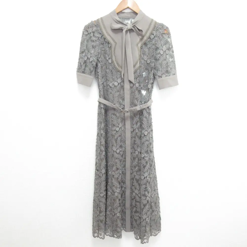 24SS Loulou Willoughby ルルウィルビー ロング丈 半袖 チュールレースワンピース サイズ1 グレージュ