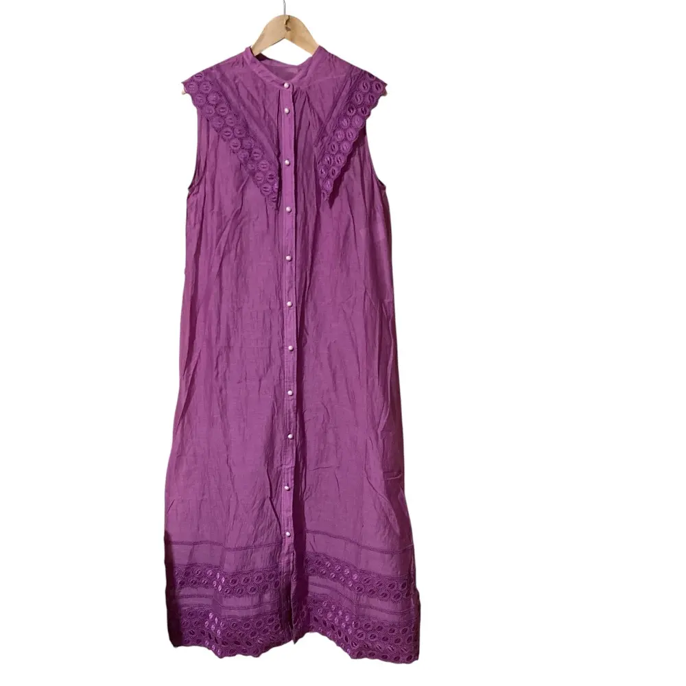 LOULOU WILLOUGHBY ルルウィルビー コットンシルクオーガン刺繍ワンピース ロング シャツドレス 2 パープル