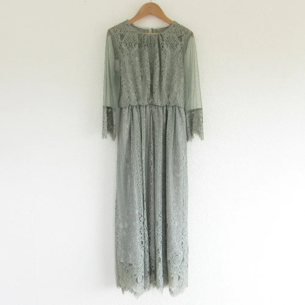 21AW LOULOU WILLOUGHBY ルルウィルビー チュールレースワンピース フレア ロングドレス サイズ2 ライトグリーン