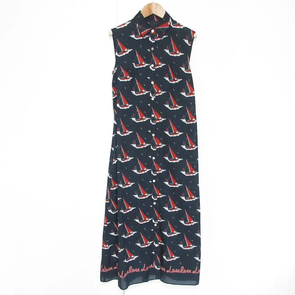 22SS LOULOU WILLOUGHBY ルルウィルビー ヨットプリント ノースリーブ ロング シャツワンピース 2 ネイビー